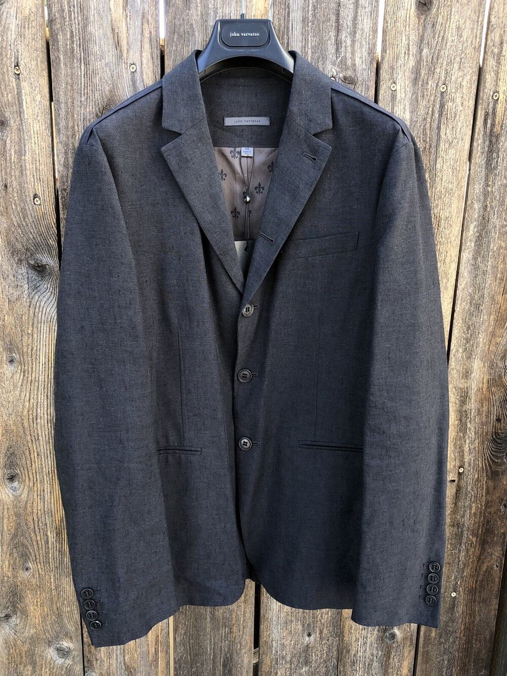 John Varvatos Collection Linen Wool Cotton Blazer Midnight Grey Sz 38